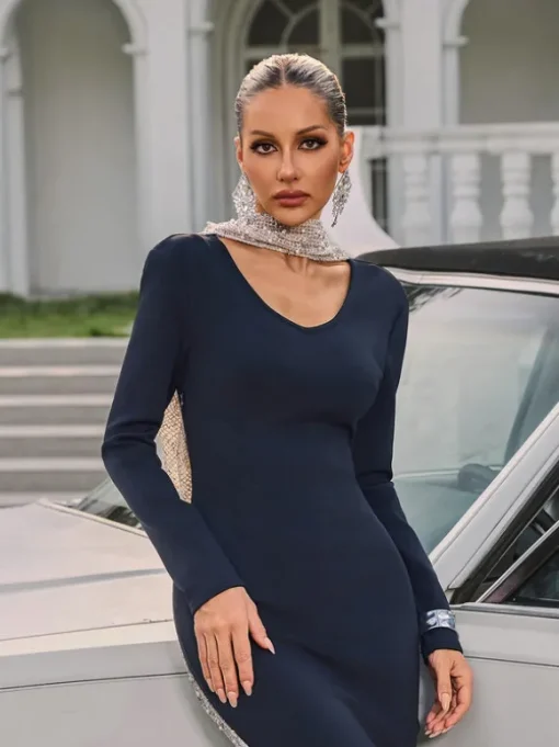 Thalyss Backless Pearl Bandage Midi Dress