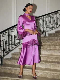 Thandie Glitter Fringe Satin Dress