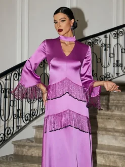 Thandie Glitter Fringe Satin Dress