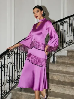 Thandie Glitter Fringe Satin Dress