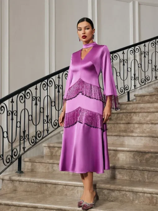 Thandie Glitter Fringe Satin Dress