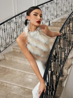 Thara Backless Faux Fur Top