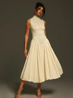 Thota Sleeveless Ruced Midi Dress
