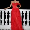 Titania One Shoulder Tulle Maxi Dress In Red