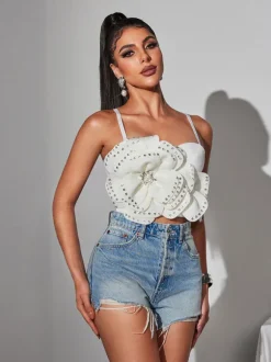 Trevion Spaghetti Flower Rhinestone Top