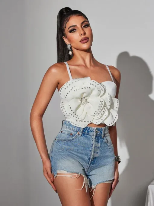 Trevion Spaghetti Flower Rhinestone Top