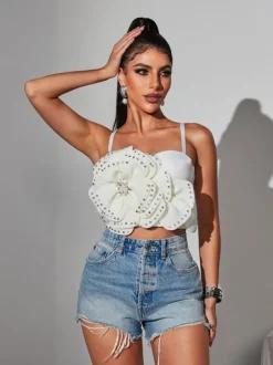 Trevion Spaghetti Flower Rhinestone Top