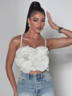 Trevion Spaghetti Flower Rhinestone Top