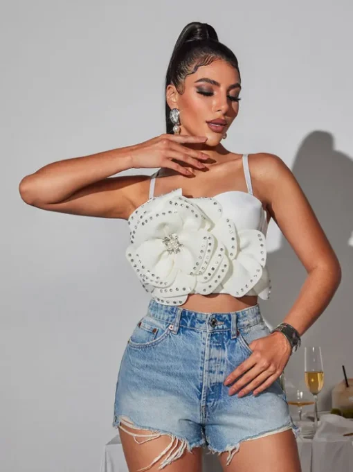 Trevion Spaghetti Flower Rhinestone Top
