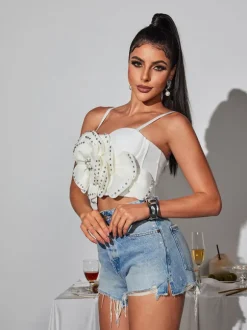 Trevion Spaghetti Flower Rhinestone Top