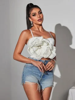 Trevion Spaghetti Flower Rhinestone Top