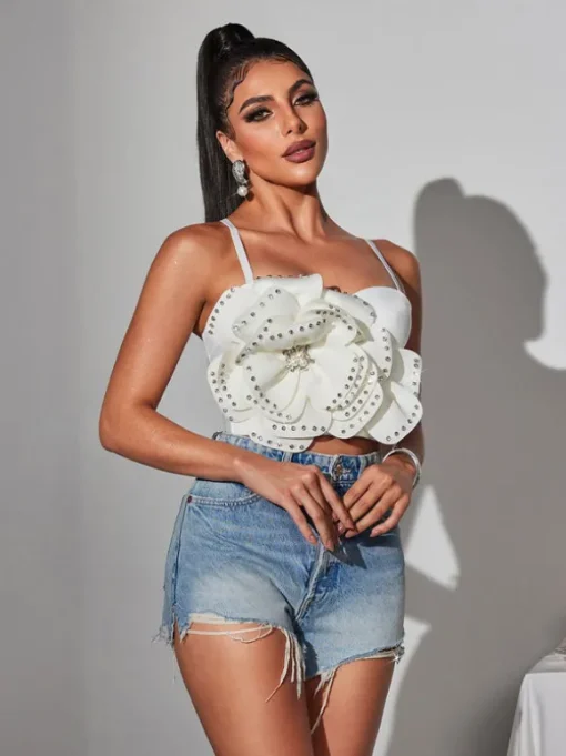 Trevion Spaghetti Flower Rhinestone Top