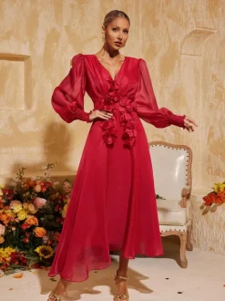 Tristen V Neck Fringe Midi Dress