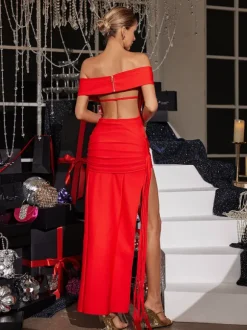Trixie Off Shoulder Cutout Bandage Maxi Dress