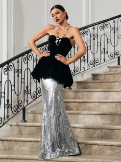 Trudy Strapless Velvet Mermaid Maxi Dress