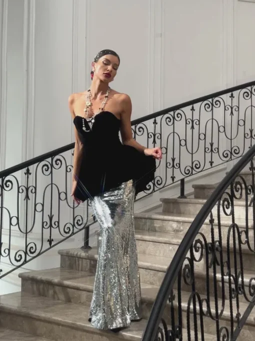 Trudy Strapless Velvet Mermaid Maxi Dress