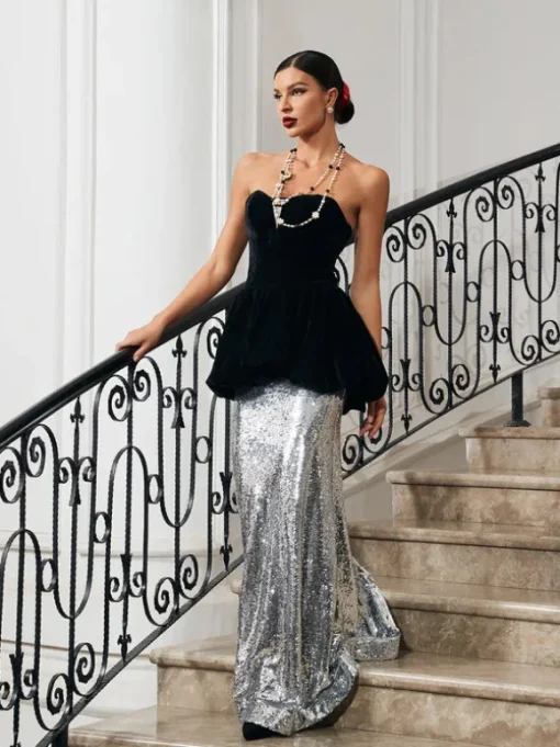 Trudy Strapless Velvet Mermaid Maxi Dress