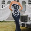 Vaelith Strapless Crystal Bandage Maxi Dress With Choker