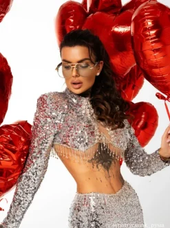 Vargas Rhinestone Sequin Fringe Skirt Set