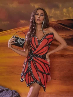 Vega Butterfly Sequin Pearl Mini Dress