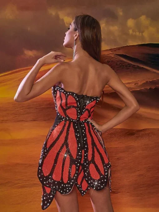 Vega Butterfly Sequin Pearl Mini Dress