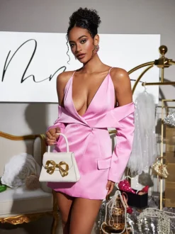 Vila Plunge Draped Satin Blazer
