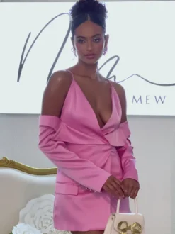 Vila Plunge Draped Satin Blazer