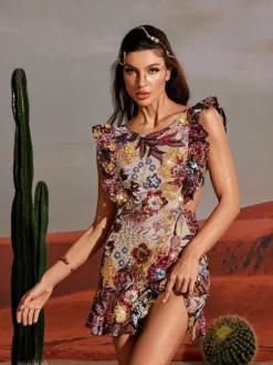 Viveka Flower Sequin Mini Dress