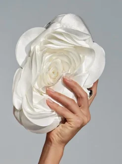 Wells White Flower Satin Clutch