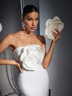 Wells White Flower Satin Clutch