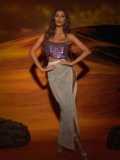 Winslow Mesh Diamond Split Skirt In White