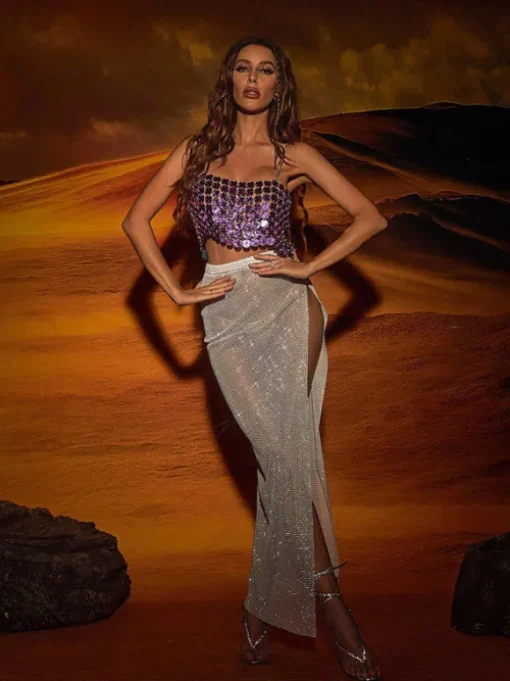 Winslow Mesh Diamond Split Skirt In White