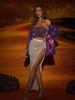 Winslow Mesh Diamond Split Skirt In White