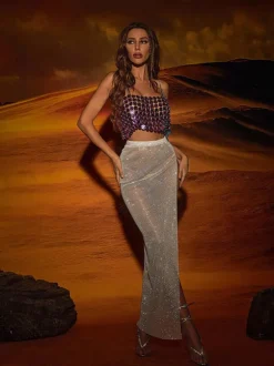 Winslow Mesh Diamond Split Skirt In White