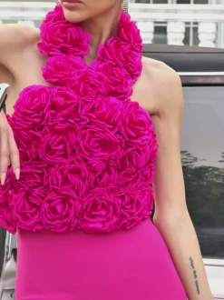 Wryssa Halterneck Flower Bandage Midi Dress