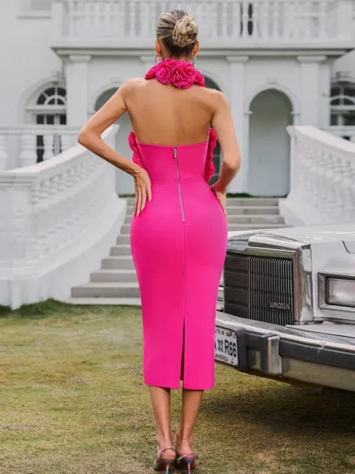 Wryssa Halterneck Flower Bandage Midi Dress