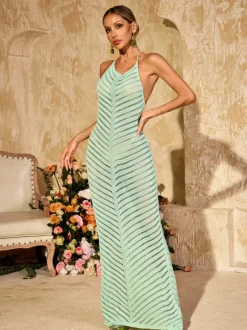 Wrythas Halterneck Cutout Knitted Maxi Dress
