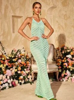 Wrythas Halterneck Cutout Knitted Maxi Dress