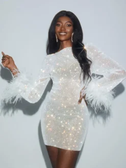 Xanthe Rhinestone Mesh Mini Dress In White