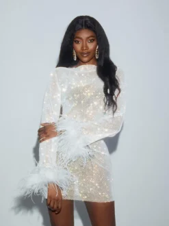 Xanthe Rhinestone Mesh Mini Dress In White