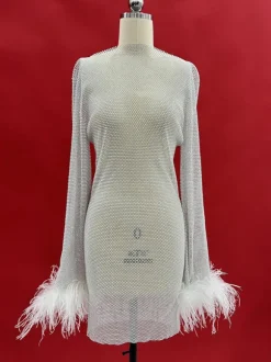 Xanthe Rhinestone Mesh Mini Dress In White