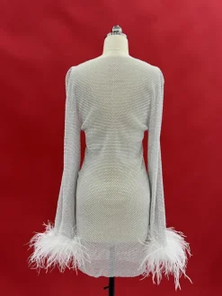 Xanthe Rhinestone Mesh Mini Dress In White