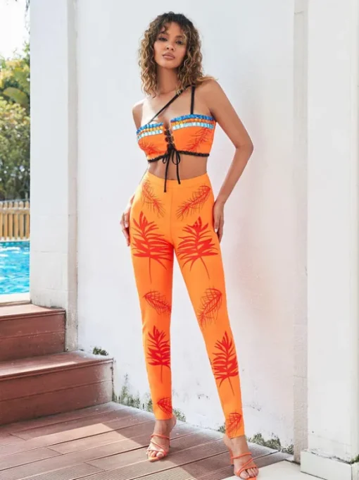 Yannick Embellished Asymmetric Bandage Pants Set