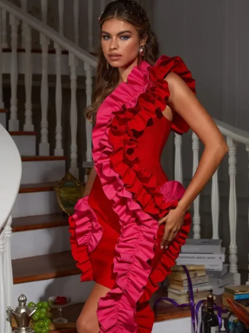 Yemi One Shoulder Ruched Bandage Dress
