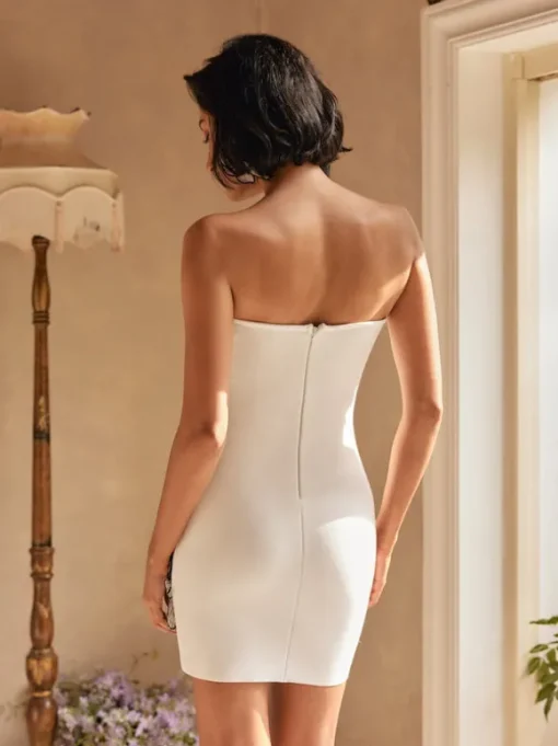 Yeni Strapless Flower Crystal Bandage Dress