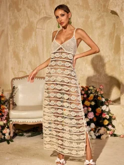 Yxalira Spaghetti Cutout Knitted Maxi Dress