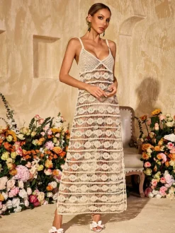 Yxalira Spaghetti Cutout Knitted Maxi Dress