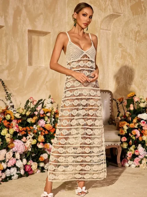Yxalira Spaghetti Cutout Knitted Maxi Dress