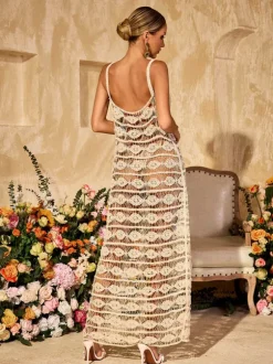 Yxalira Spaghetti Cutout Knitted Maxi Dress