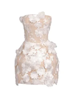 Zeina Strapless Flower Embroidered Mini Dress